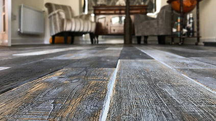 Distressed oak floor installation in London